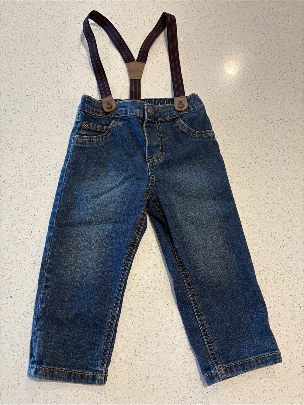 Carter’s Kids Dark Blue Denim Pants with Striped Suspenders 24 months